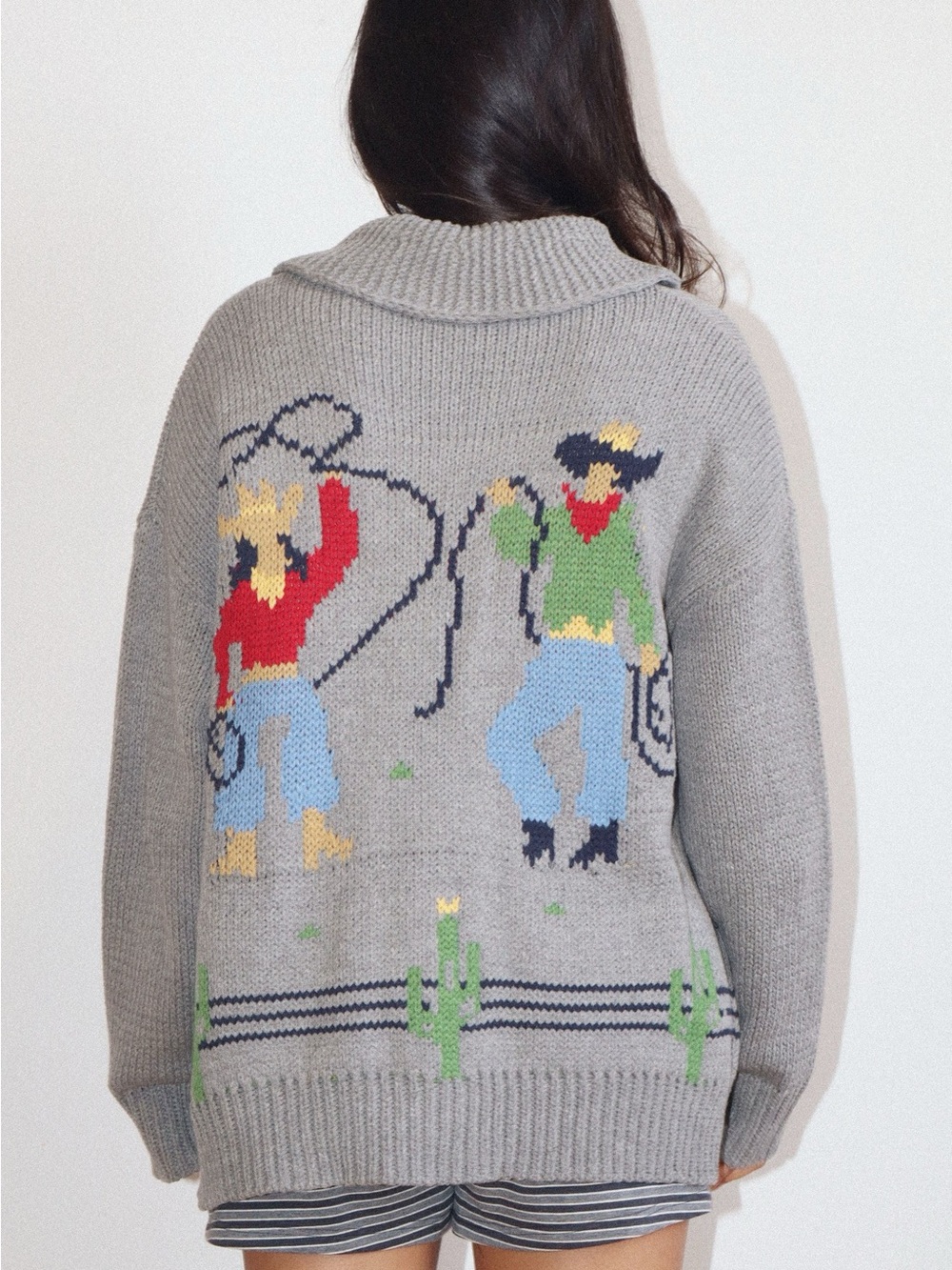 Bailey Rose Vintage Gray Cowgirl Graphic Cardigan Sweater S